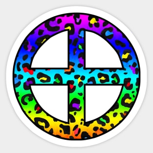 The Earth Planet Symbol in Dark Rainbow Leopard Print Sticker